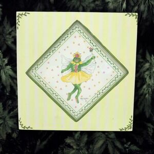 Mary Hughes Frog Fairy‎ Wall Art 10x10 Wood Green Whimsical Cottagecore Decor